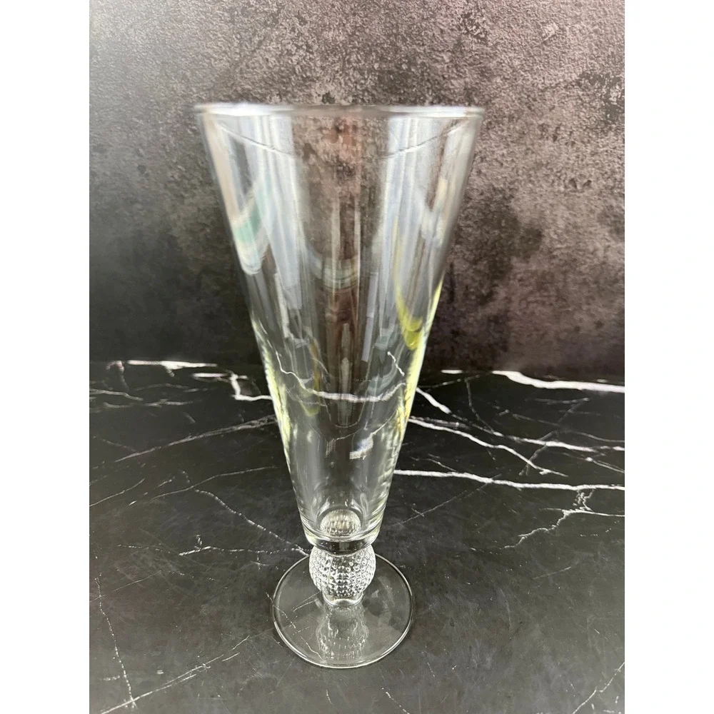 Vintage Pilsner Beer Glass Golf Ball Stem 9 3/8in Tall